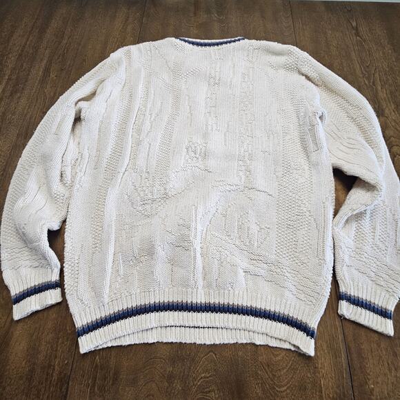 Vintage 90s Shenandoah Deer Embroidered Knit Sweater Cotton Men’s Cream Size LT - Picture 4 of 4